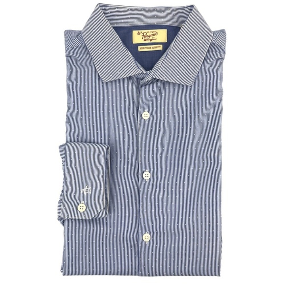Penguin Heritage Slim Fit Mens Button Down Shirt Blue Long Sleeve 16.5 (L) 10450